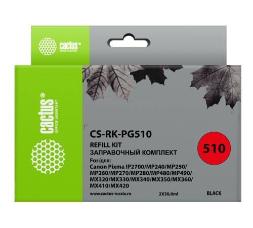 Заправочный набор Cactus CS-RK-PG510 черный 2x30мл для Canon MP240/ MP250/MP260