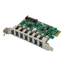 ORIENT VA-3U7PE, Контроллер PCI-Ex1, USB 3.2 Gen1 (USB 3.0), скорость до 5 Гбит/с, 7-port ext, VIA VL805+VL812 chipset, разъем доп.питания, oem (31110)