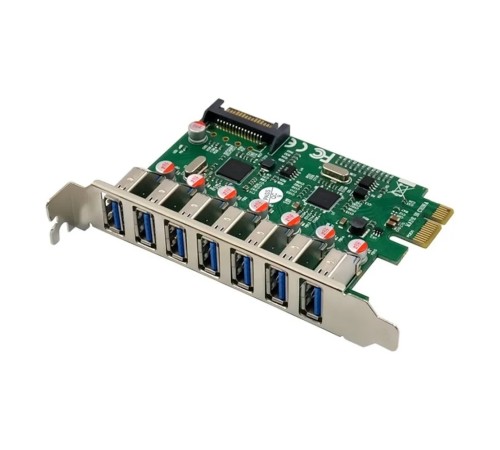 ORIENT VA-3U7PE, Контроллер PCI-Ex1, USB 3.2 Gen1 (USB 3.0), скорость до 5 Гбит/с, 7-port ext, VIA VL805+VL812 chipset, разъем доп.питания, oem (31110)