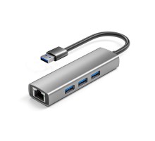 ORIENT JK-340N, разветвитель-сетевая карта USB 3.2 Gen1 (5 Гбит/c), порты: 3xUSB-A + RJ45 Gigabit Ethernet, RTL8153, 100/1000 Мбит/с, кабель USB Type-A, алюминиевый корпус, серебристый (33308)