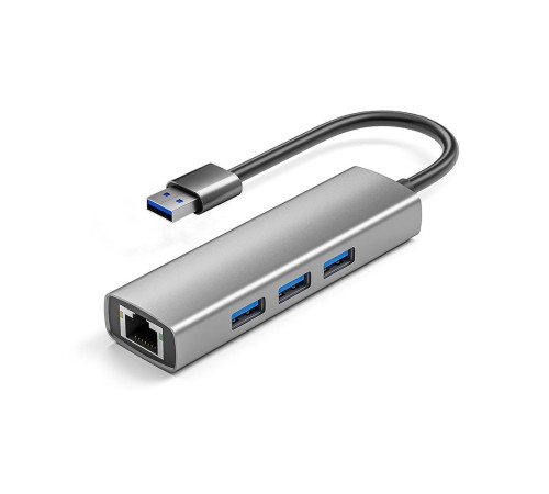 ORIENT JK-340N, разветвитель-сетевая карта USB 3.2 Gen1 (5 Гбит/c), порты: 3xUSB-A + RJ45 Gigabit Ethernet, RTL8153, 100/1000 Мбит/с, кабель USB Type-A, алюминиевый корпус, серебристый (33308)