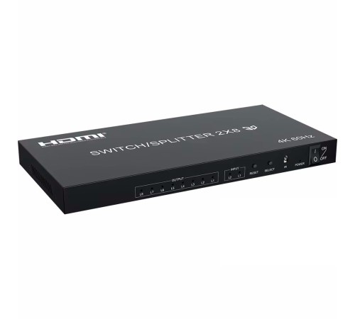 ORIENT HSP0208H-2.0, HDMI переключатель/разветвитель 2->8, UHD 4K/60Гц (3840x2160), HDR, HDMI 2.0, HDCP 2.2, пульт ДУ, внешний БП 5В/2A, метал.корпус (33321)
