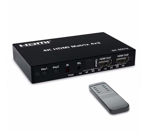 ORIENT HS0402H-2.0, HDMI матричный переключатель 4->2 с аудиовыходами, UHD 4K/60Гц (3840x2160), HDR, HDMI 2.0, HDCP 2.2, EDID управление, аудиовыходы: аналоговый jack 3.5 mm/ цифровой SPDIF, (33329)