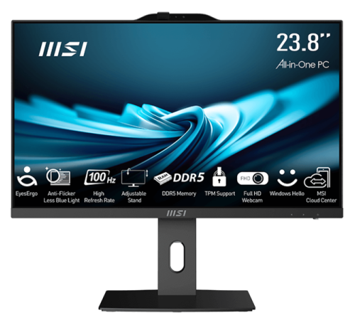 Моноблок MSI Pro AP242P 14M AiO черный 23,8" FHD(1920x1080)IPS AG Non-touch, Core i3-14100 (3.5GHz), 8Gb DDR5 (1x8Gb),256GB SSD, Intel UHD,WiFi,BT,camera,WirelessKB&mouse Eng/Rus,noOS,1y w-ty