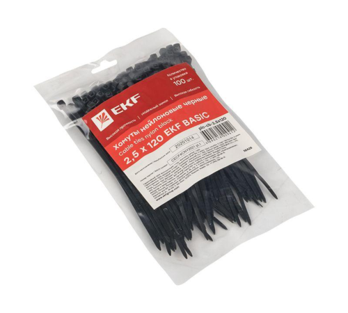 EKF plc-cb-2.5x120 Хомут нейлоновый черный (2,5х120) (100шт.) EKF Basic