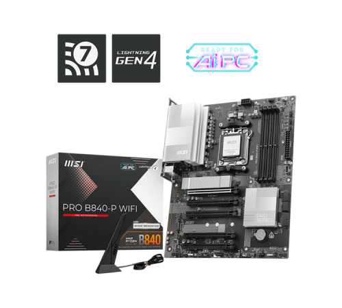 Материнская плата MSI PRO B840-P WIFI SocketAM5 AMD B840 4xDDR5 ATX AC`97 8ch(7.1) 2.5Gg RAID+HDMI