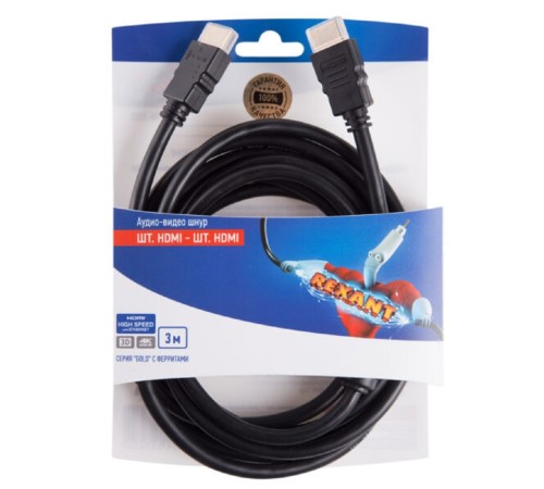 Rexant (06-3102) Шнур HDMI - HDMI, 3м, с ферритами, Gold Rexant (06-3102) Шнур HDMI - HDMI, 3м, с ферритами, Gold