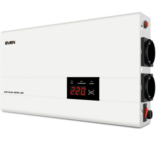 Стабилизатор SVEN AVR SLIM-2000 LCD, релейный, 1200вт, 2000Ва, 140-260в, функция «пауза», 1 евророзетка, 2.9 кг. SVEN AVR SLIM-2000 LCD (SV-013950) Стабилизатор SVEN AVR SLIM-2000 LCD, релейный, 1200вт, 2000Ва, 140-260в, функция «пауза», 1 евророзетка, 2.9 кг. SVEN AVR SLIM-2000 LCD (SV-013950)