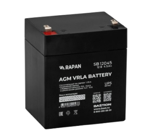 БАСТИОН RAPAN SB 12045 АКБ свинцово-кислотная тип AGM 12V 4,5Ач I зар.1,35А, ножевые клеммы (9162)
