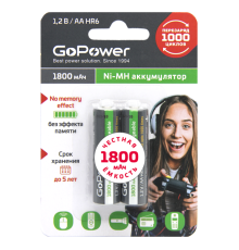 Аккумулятор бытовой GoPower HR6 AA BL2 NI-MH 1800mAh (2/20/240) блистер (2 шт.) Аккумулятор бытовой GoPower HR6 AA (00-00015317)
