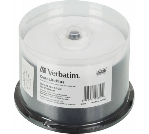 Диск DVD-R Verbatim 4.7Gb 16x Cake Box (50шт) Printable (43755) Диск DVD-R Verbatim 4.7Gb 16x Cake Box (50шт) Printable (43755)
