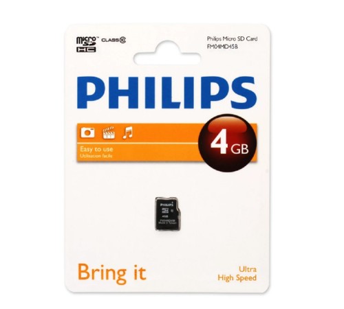 Флеш карта microSD 4GB PHILIPS microSDHC Class 10