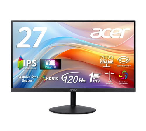 МОНИТОР 27" Acer SA272UG0bmiipx Black (IPS, 2560х1440, 120Hz, 1 ms, 178°/178°, 250 cd/m, 1300:1, +2xНDMI 2.0, +DP,MM)