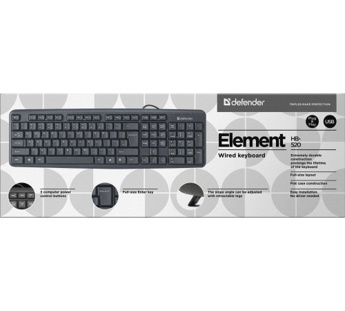 Defender Проводная клавиатура Element HB-520 USB RU,черный,полноразмерная USB Defender Element HB-520 USB (45522)