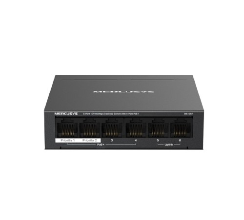 Mercusys MS106P Настольный коммутатор с 6 портами 10/100 Мбит/с (4 порта PoE+) Mercusys MS106P Настольный коммутатор с 6 портами 10/100 Мбит/с (4 порта PoE+)