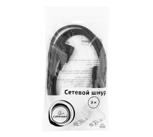 Кабель питания IEC320-C14/IEC320-C13, 220B, 10А, 3м
