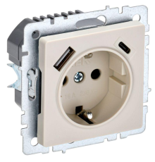 Розетка BRITE РЮш11-1-БрКр 16А с USB A+C 18Вт с заземл. защ. шторки беж. IEK BR-R14-16-U22-018-K10