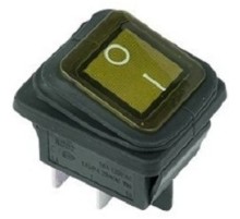 Rexant 36-2363 Выключатель клавишный 250V 15А (4с) ON-OFF желтый  с подсветкой  ВЛАГОЗАЩИТА