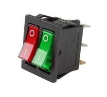 Rexant 36-2450 Выключатель клавишный 250V 15А (6с) ON-OFF красный/зеленый  с подсветкой  ДВОЙНОЙ