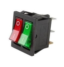 Rexant 36-2450 Выключатель клавишный 250V 15А (6с) ON-OFF красный/зеленый  с подсветкой  ДВОЙНОЙ