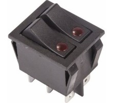 Rexant 36-2430 Выключатель клавишный 250V 15А (6с) ON-OFF черный  с подсветкой  ДВОЙНОЙ