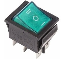 Rexant 36-2392 Выключатель клавишный 250V 15А (6с) ON-OFF-ON зеленый  с подсветкой и нейтралью