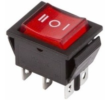 Rexant 36-2390 Выключатель клавишный 250V 15А (6с) ON-OFF-ON красный  с подсветкой и нейтралью