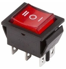 Rexant 36-2390 Выключатель клавишный 250V 15А (6с) ON-OFF-ON красный  с подсветкой и нейтралью