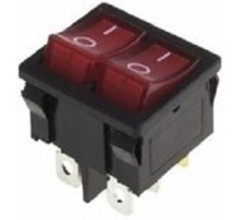 Rexant 36-2160 Выключатель клавишный 250V 6А (6с) ON-OFF красный с подсветкой ДВОЙНОЙ  Mini