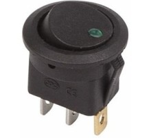 Rexant 36-2583 Выключатель клавишный круглый 12V 16А (3с) ON-OFF черный  с зеленой подсветкой
