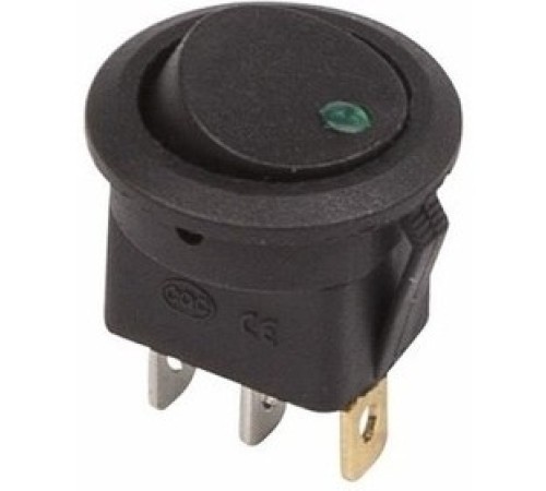 Rexant 36-2583 Выключатель клавишный круглый 12V 16А (3с) ON-OFF черный  с зеленой подсветкой