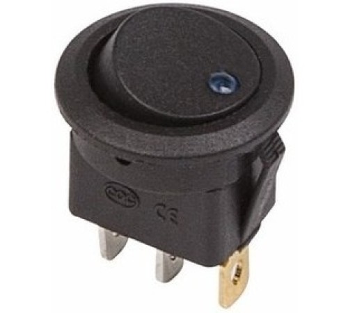 Rexant 36-2581 Выключатель клавишный круглый 12V 16А (3с) ON-OFF черный  с синей подсветкой