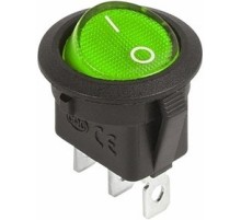 Rexant 36-2588 Выключатель клавишный круглый 12V 20А (3с) ON-OFF зеленый  с подсветкой  (уп 10 шт)