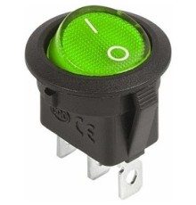 Rexant 36-2588 Выключатель клавишный круглый 12V 20А (3с) ON-OFF зеленый  с подсветкой  (уп 10 шт)
