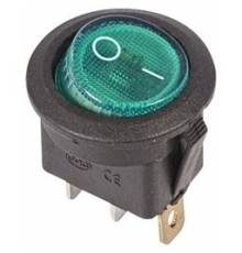 Rexant 36-2573 Выключатель клавишный круглый 250V 6А (3с) ON-OFF зеленый  с подсветкой