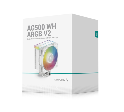 Кулер для процессора DEEPCOOL AG500 WH ARGB V2 белый 120мм алюминий+медь 1850rpm 29.4db 4-pin 240W 155мм Кулер для процессора DEEPCOOL AG500 WH ARGB V2 белый 120мм алюминий+медь 1850rpm 29.4db 4-pin 240W 155мм