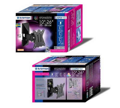 Кронштейн для телевизора Kromax CASPER-102 черный 10"-32" макс.25кг настенный поворот и наклон Кронштейн для телевизора Kromax CASPER-102 черный 10"-32" макс.25кг настенный поворот и наклон