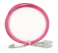 Комм. шнур оптический Cabeus Tight Buffer, Duplex SC/LC (UPC/UPC), OM4 50/125, LSZH, 2м, Ø 3мм, серый хвостовик, цвет: маджента