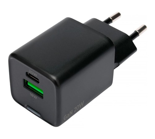 Cablexpert зарядное устройство 20Вт GaN, 3А, QC4.0/PD, 1xUSB, 1xType-C, черный, пакет (MP3A-PC-62) Cablexpert зарядное устройство 20Вт GaN, 3А, QC4.0/PD, 1xUSB, 1xType-C, черный, пакет (MP3A-PC-62)