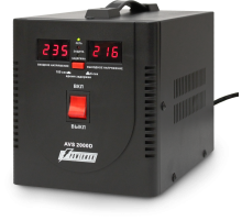 Стабилизатор POWERMAN AVS 2000D, черный, ступенчатый регулятор, цифровые индикаторы уровней напряжения, 2000ВА, 140-260В, максимальный входной ток 12А, 2 евророзетки, IP-20, напольный,  200мм х 160мм х 190мм, 4.9 кг. POWERMAN AVS 2000D (POWERMAN AVS 2000D
