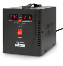 Стабилизатор POWERMAN AVS 2000D, черный, ступенчатый регулятор, цифровые индикаторы уровней напряжения, 2000ВА, 140-260В, максимальный входной ток 12А, 2 евророзетки, IP-20, напольный,  200мм х 160мм х 190мм, 4.9 кг. POWERMAN AVS 2000D (POWERMAN AVS 2000D