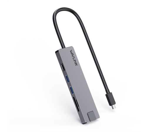 Док-станция WAVLINK USB-C  Travel Mini/100W PowerDelivery/ 1xUSB3.0/1xUSB2.0/1xHDMI 4K 60HZ/1xGigabit LAN/SD/Micro SD Card Reader