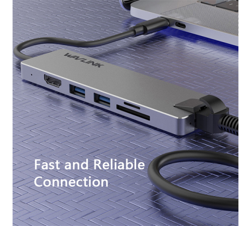 Док-станция WAVLINK USB-C  Travel Mini/100W PowerDelivery/ 1xUSB3.0/1xUSB2.0/1xHDMI 4K 60HZ/1xGigabit LAN/SD/Micro SD Card Reader