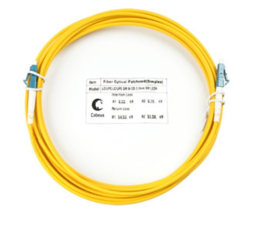 Комм. шнур оптический Cabeus Tight Buffer, Simplex LC/LC, OS2 9/125, LSZH, 10м, Ø 2мм, синий хвостовик, цвет: жёлтый