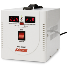 Стабилизатор POWERMAN AVS 2000D, ступенчатый регулятор, цифровые индикаторы уровней напряжения, 2000ВА, 140-260В, максимальный входной ток 12А, 2 евророзетки, IP-20, напольный,  200мм х 160мм х 190мм, 4.9 кг. POWERMAN AVS 2000D