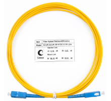 Комм. шнур оптический Cabeus Tight Buffer, Simplex SC/SC, OS2 9/125, LSZH, 3м, Ø 2мм, синий хвостовик, цвет: жёлтый