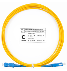 Комм. шнур оптический Cabeus Tight Buffer, Simplex SC/SC, OS2 9/125, LSZH, 3м, Ø 2мм, синий хвостовик, цвет: жёлтый