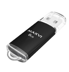 Maxvi USB Drive 8GB MP black, монолит с колпачком, металл + ABS пластик, USB 2.0