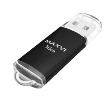 Maxvi USB Drive 16GB MP black, монолит с колпачком, металл + ABS пластик, USB 2.0