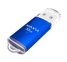 Maxvi USB Drive 32GB MP blue, монолит с колпачком, металл + ABS пластик, USB 2.0